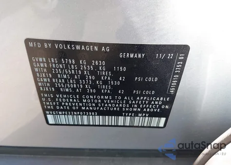 2022 Volkswagen Id.4 Pro S из США, поврежденный, VIN WVGTMPE22NP073983